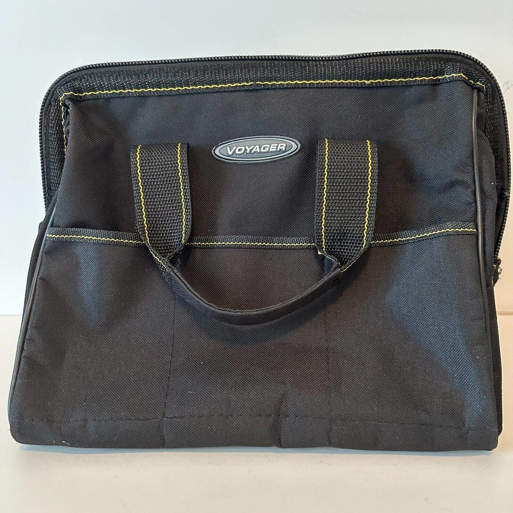 Voyager 12" Portable Black Canvas Tool Bag with 21 Pockets and 24 lb Capacity